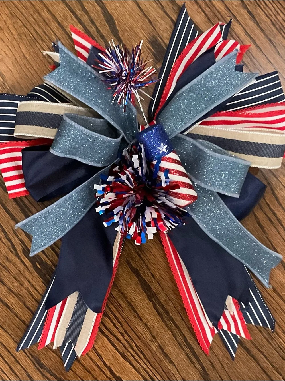 Patriotic Red, White & Blue Holiday Wreath Bow